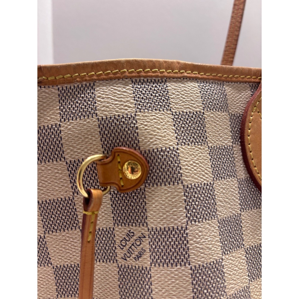 Louis Vuitton Neverfull MM Damier Azur Canvas Tote Bag White Blue Shoulder Bag - Picture 8 of 16